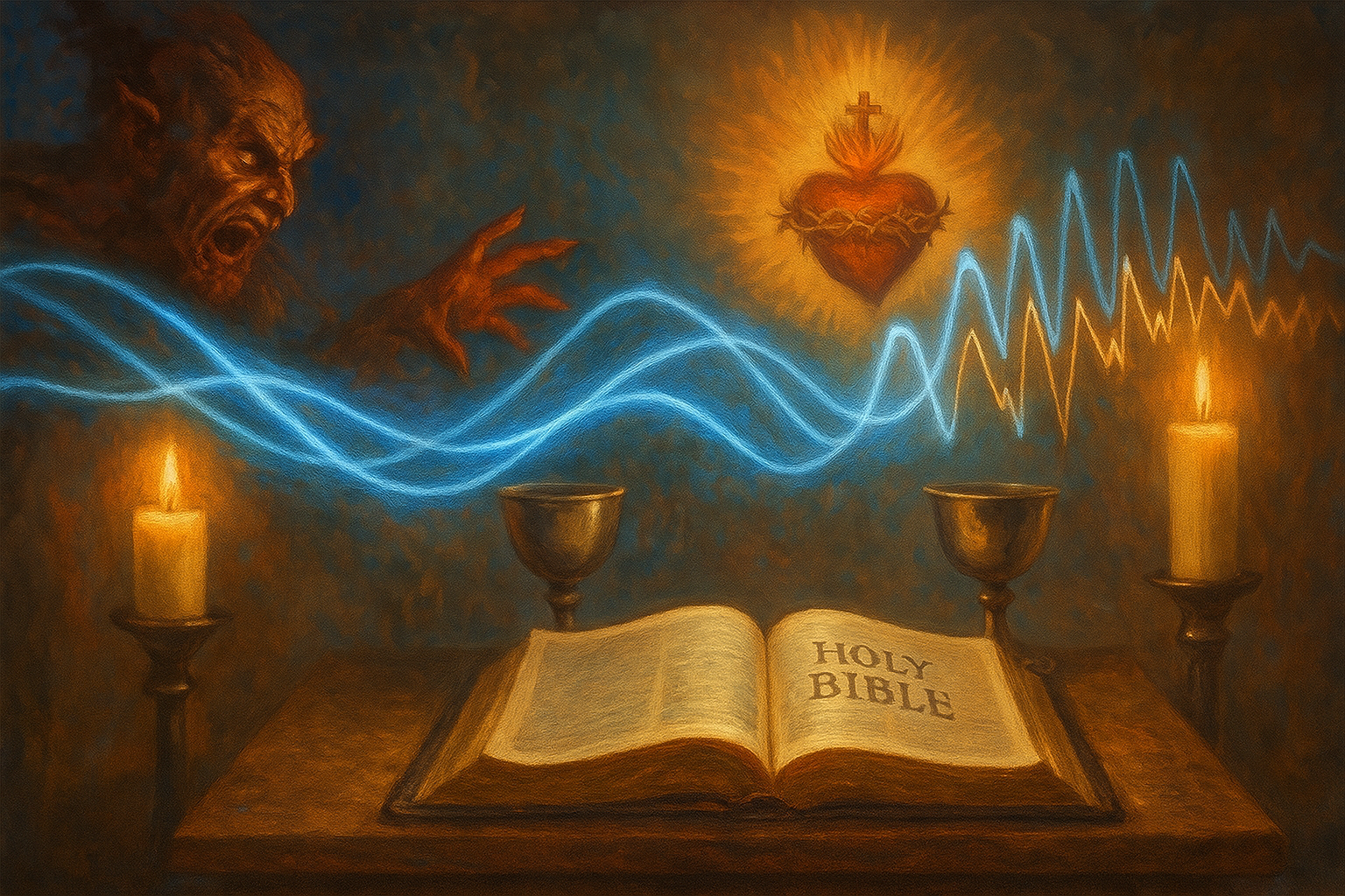 Quantum wave flowing through Holy Bible disrupted by Satan